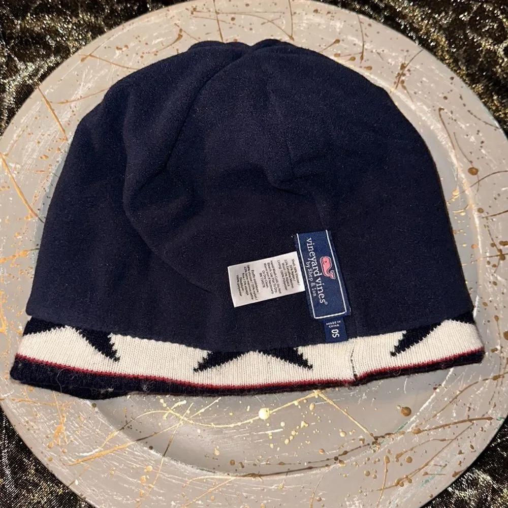 Vineyard Vines OS All American Navy White Red Pom Pom Knit Winter Ski Hat